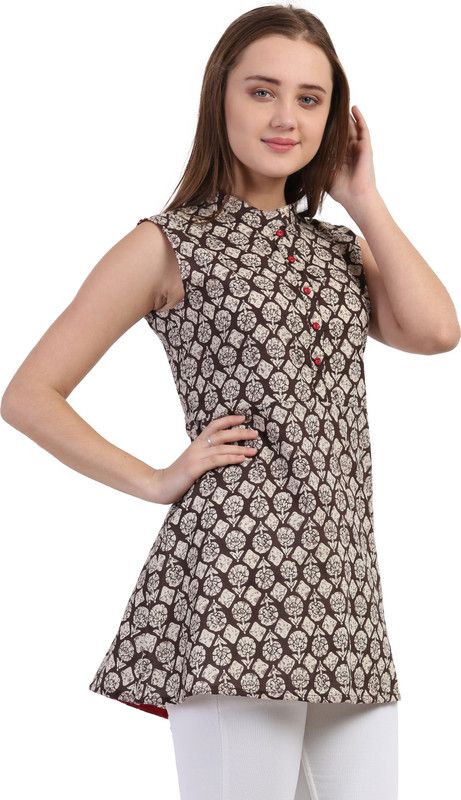 Formal Sleeveless Printed Women White, Brown Top