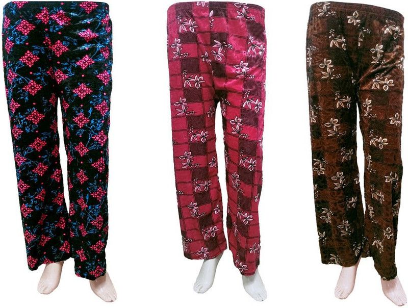 Pack of 3 Women Regular Fit Dark Blue, Pink, Brown Velvet Trousers