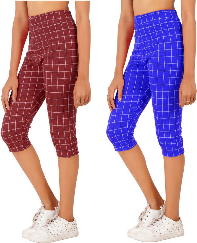 Women Maroon, Blue Capri