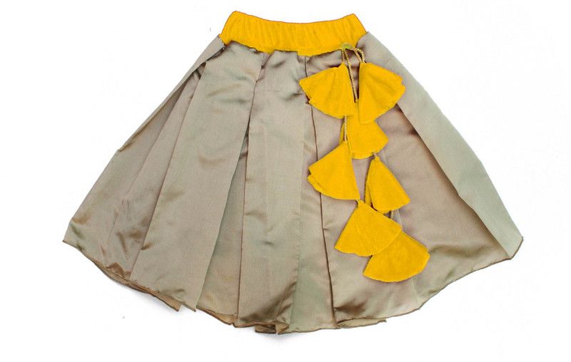 Girls Self Design Regular Beige, Yellow Skirt