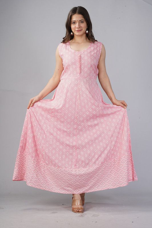 Pack of 2 Women Applique Viscose Rayon Anarkali Kurta  (Pink)