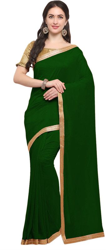 Solid/Plain Bollywood Georgette Saree  (Green, Gold)