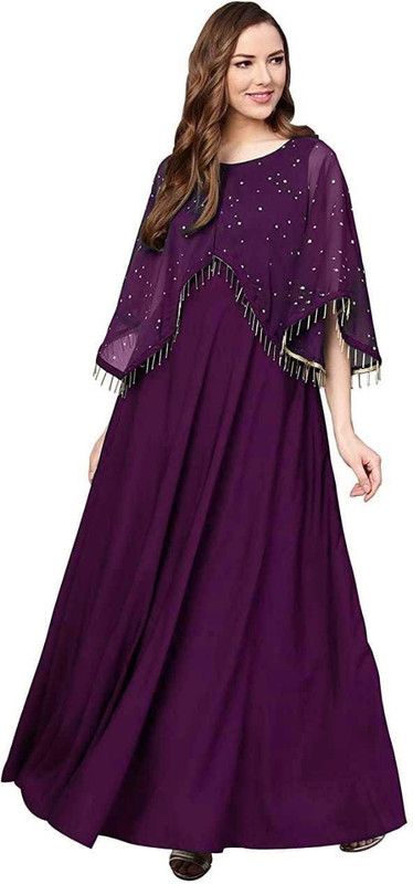 Women Self Design, Solid Viscose Rayon Flared Kurta  (Purple)