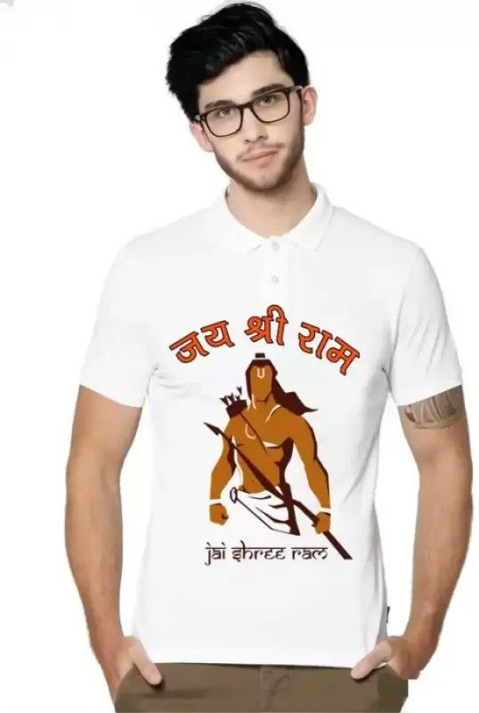 New Polo White Printed Indian Flag Men Printed Round Neck Cotton Blend White T-Shirt