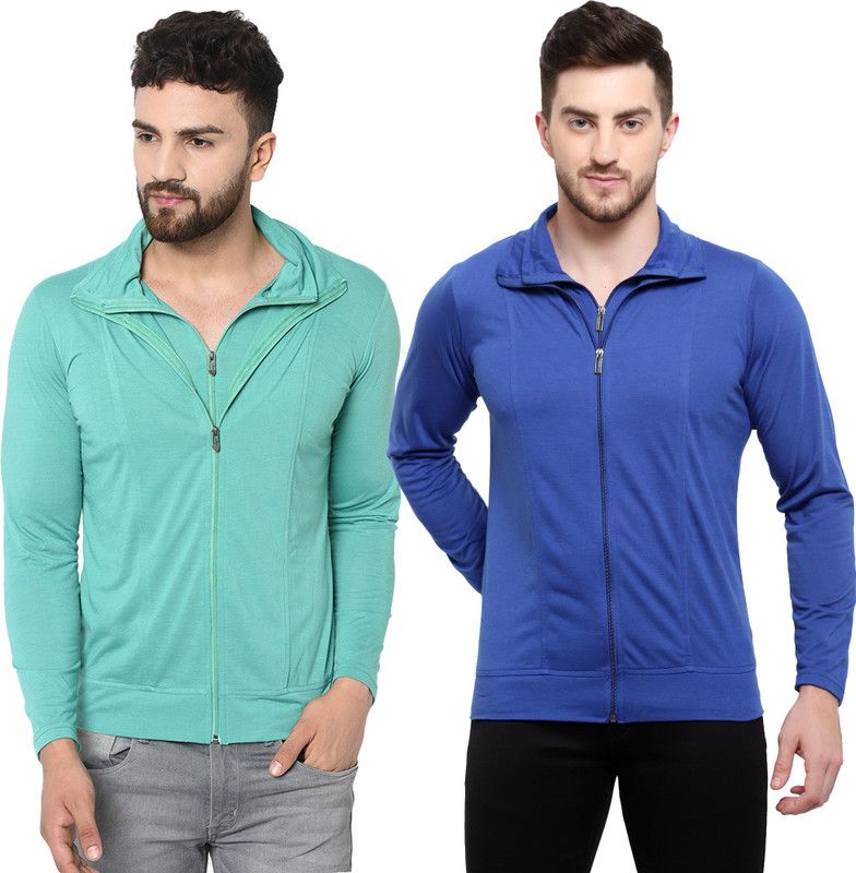 Solid Men Light Green, Blue T-Shirt  (Pack of 2)