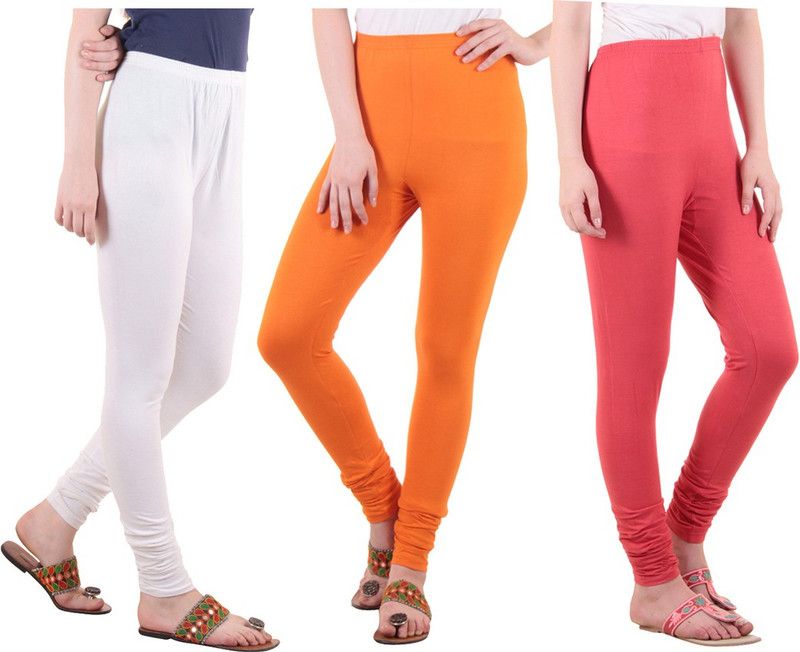 DIAZ Ethnic Wear Legging  (White, Pink, Orange, Solid)