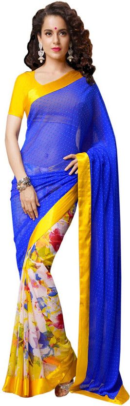 Self Design Bollywood Handloom Silk Blend Saree  (Blue, Yellow)