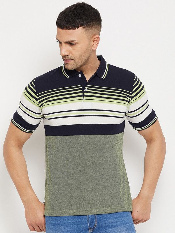 Striped Men Green T-Shirt
