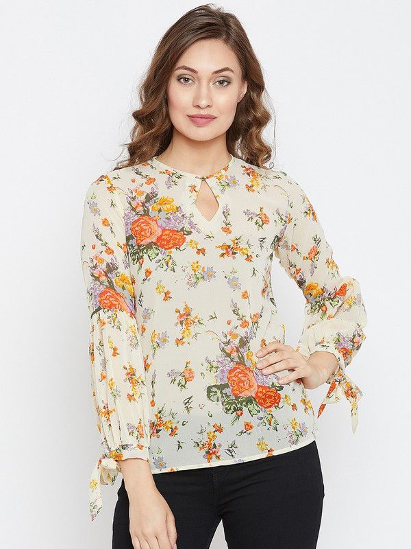 Casual Cutout Printed Women Multicolor Top