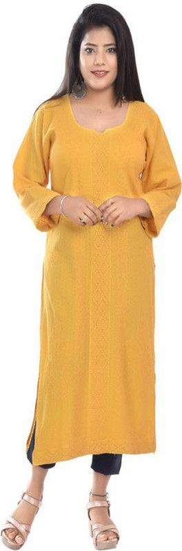 Women Solid Cotton Silk Straight Kurta  (Orange)