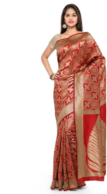 Embellished Kanjivaram Cotton Silk Saree  (Red)