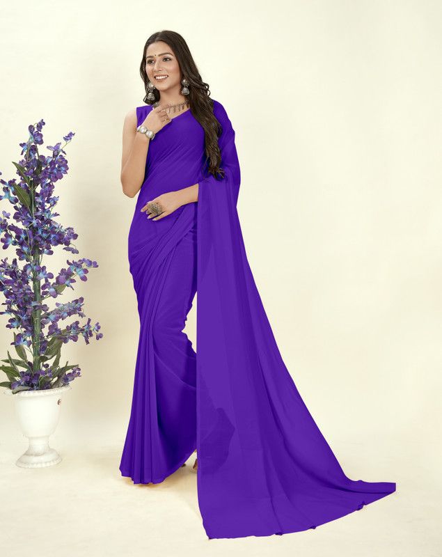 Fashion Georgette Saree  (Purple)