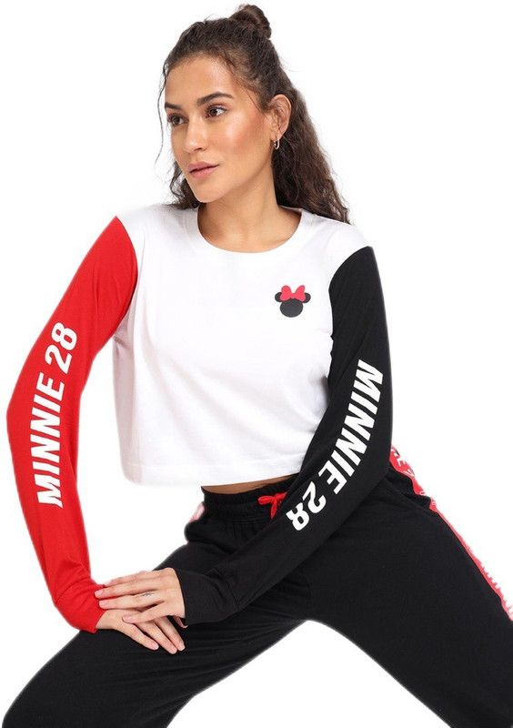 Women Colorblock Round Neck Cotton Blend White T-Shirt