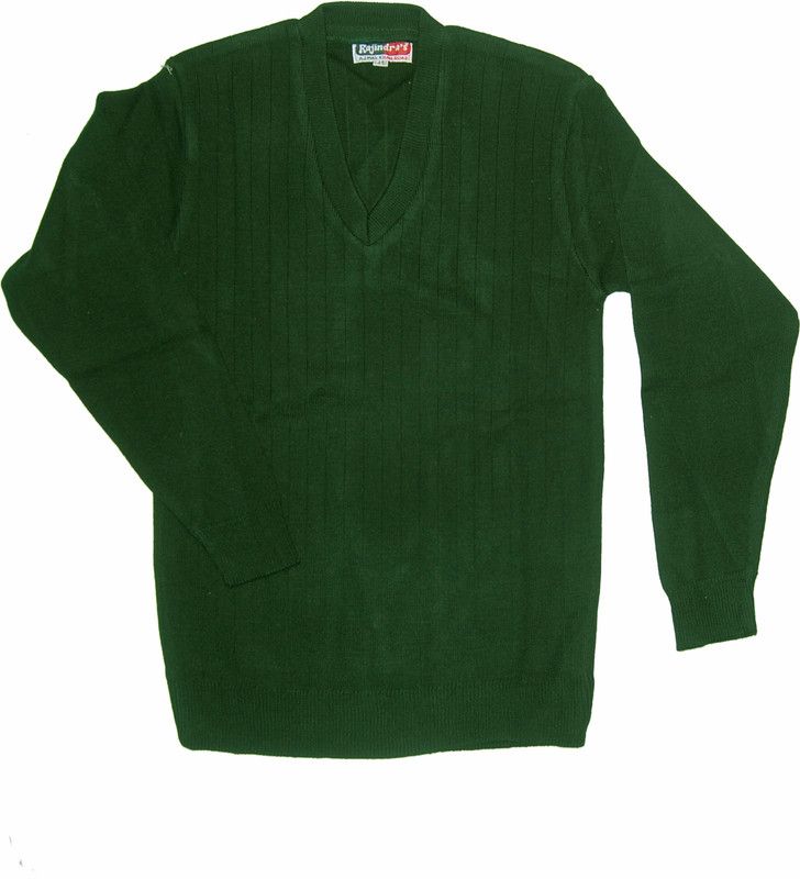 Boys & Girls Solid V Neck Dark Green Sweater
