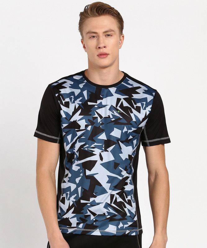Men Abstract Round Neck Poly Cotton Multicolor T-Shirt