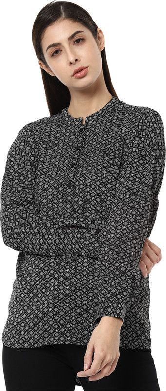 Women Regular Fit Geometric Print Mandarin Collar Casual Shirt
