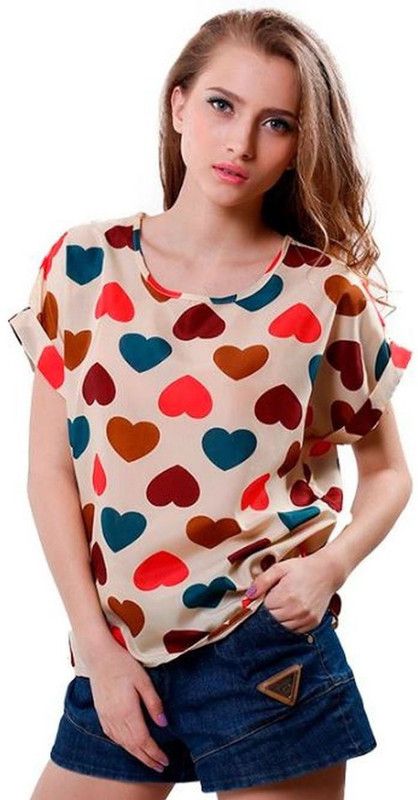 Casual Regular Sleeves Graphic Print Women Multicolor Top
