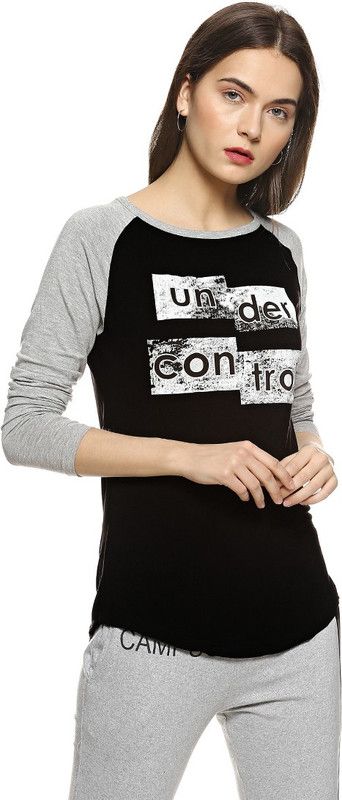 Casual Raglan Sleeves Color Block Women Black, Grey Top