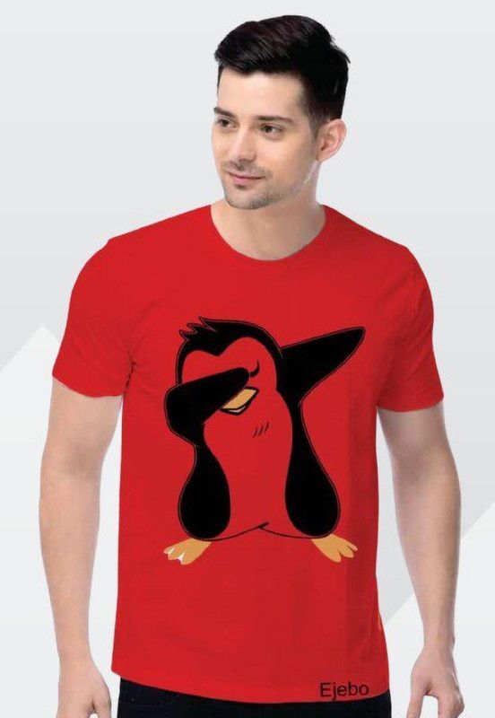 Men Printed V Neck Cotton Blend Red T-Shirt