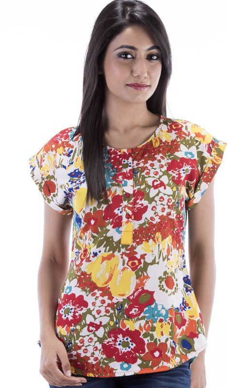 Casual Flared Sleeves Floral Print Women Multicolor Top