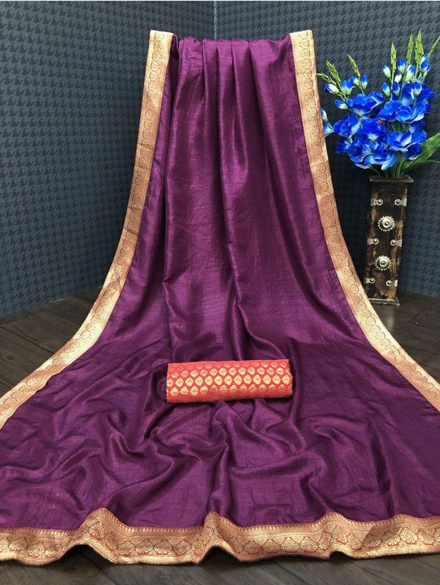 Self Design Gadwal Silk Blend Saree  (Purple)