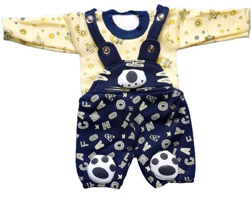 Dungaree For Baby Boys & Baby Girls Casual Printed Wool Blend  (Yellow, Pack of 1)