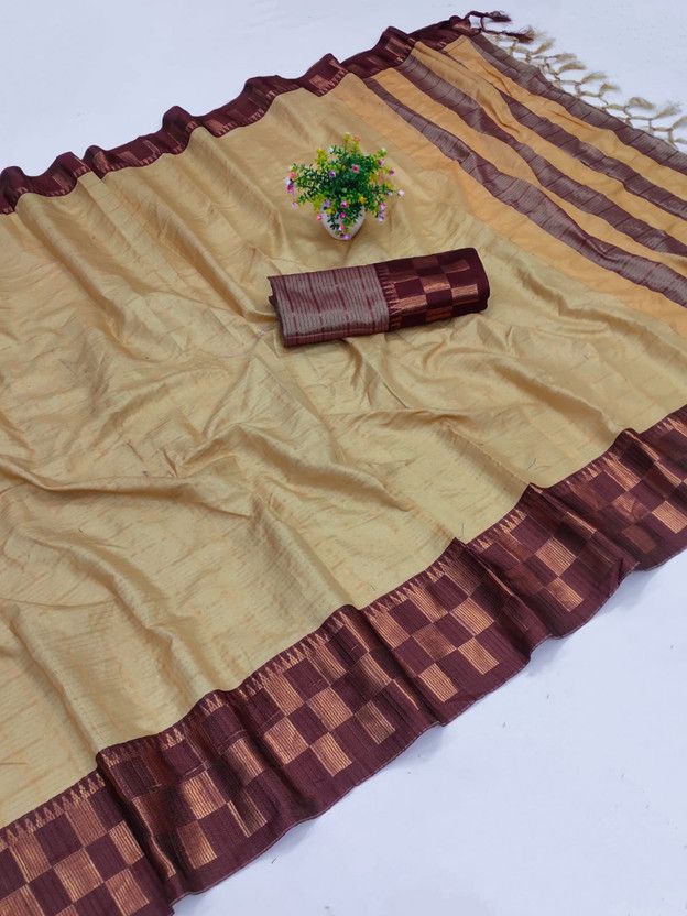 Embellished, Dyed, Checkered Dharmavaram Pure Silk, Cotton Silk Saree  (Beige)