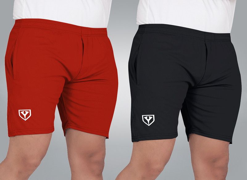 Pack of 2 Solid Men Red, Black Casual Shorts