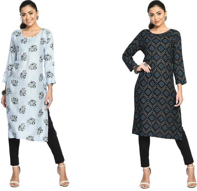 Pack of 2 Women Floral Print Viscose Rayon A-line Kurta  (Purple)