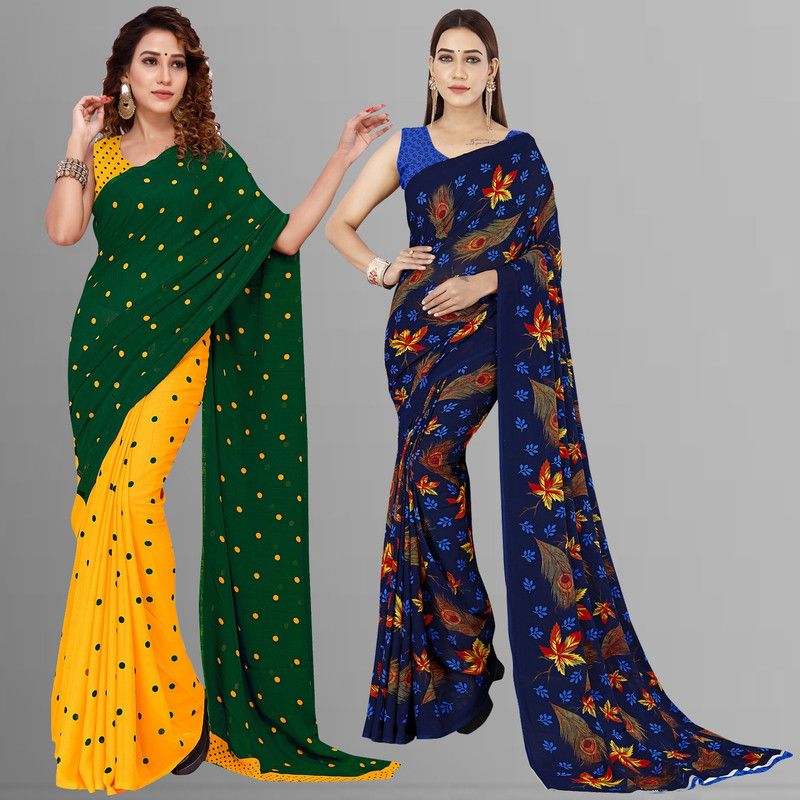Polka Print Fashion Georgette Saree  (Pack of 2, Multicolor)