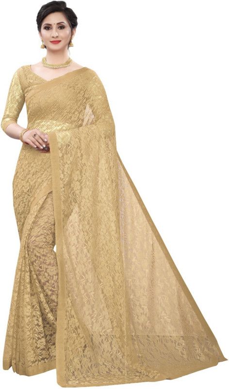 Woven Bollywood Net Saree  (Beige)