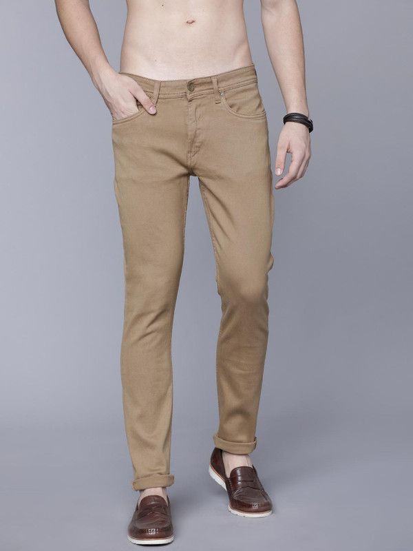 Men Super Skinny Mid Rise Beige Jeans