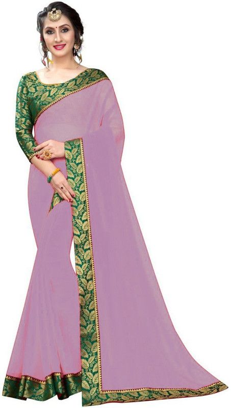 Printed, Striped, Woven, Applique, Floral Print, Dyed, Solid/Plain, Checkered Bollywood Georgette, Chiffon Saree  (Purple, Green)