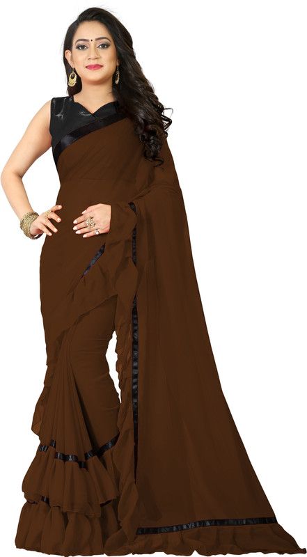 Solid/Plain Bollywood Georgette, Art Silk Saree  (Brown)