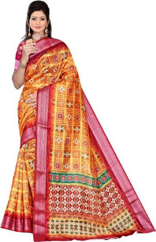 Digital Print Dharmavaram Cotton Linen Saree  (Orange)