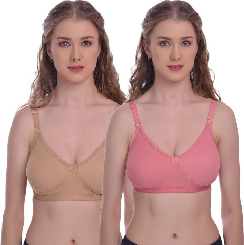 Pack of 2 Women T-Shirt Non Padded Bra  (Beige, Orange)