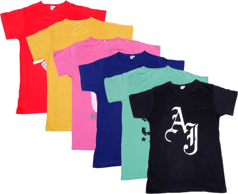 Boys Printed Polycotton T Shirt  (Multicolor, Pack of 6)