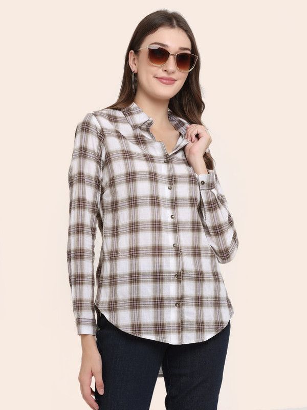 Women Regular Fit Checkered Built-up Collar Casual Shirt