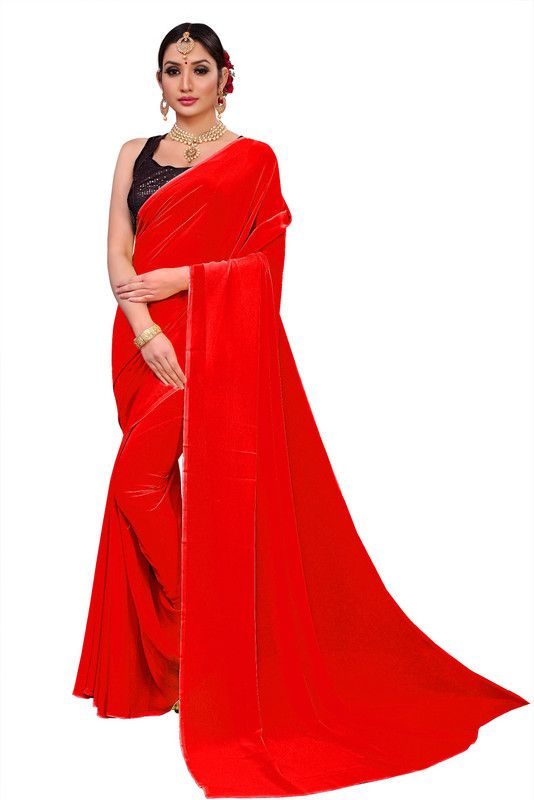 Self Design, Printed, Dyed, Solid/Plain Bollywood Georgette Saree  (Red)