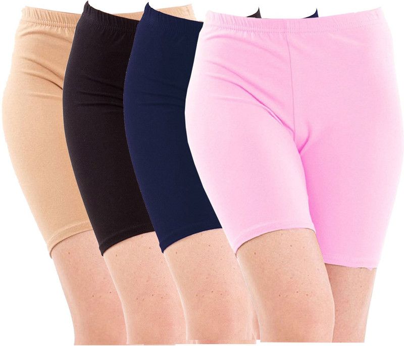 Pack of 4 Solid Women Beige, Black, Dark Blue, Pink Cycling Shorts