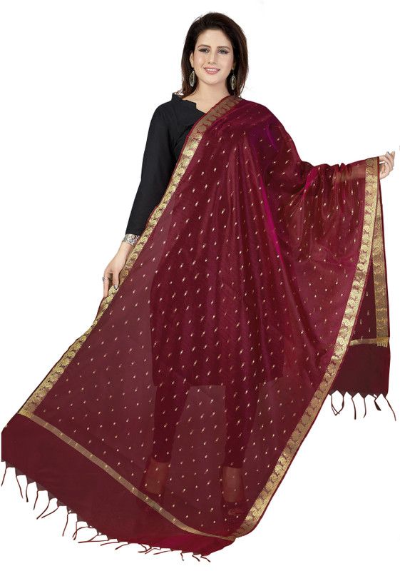 Art Silk Woven Brown Women Dupatta