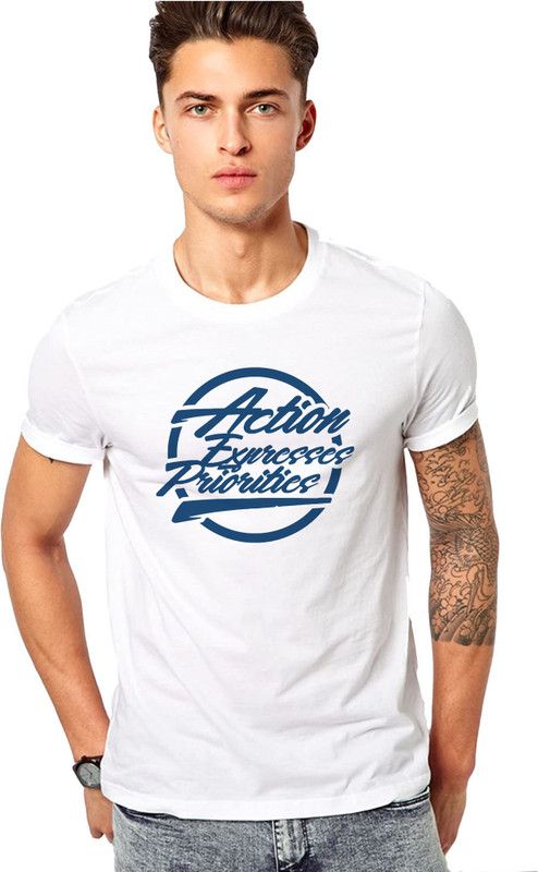0105_HORSE02 Men Graphic Print Round Neck Poly Cotton White T-Shirt