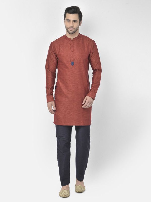 Men Cotton Silk Kurta and Trousers Set