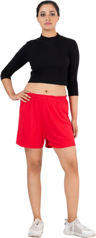 Solid Women Red Hotpants
