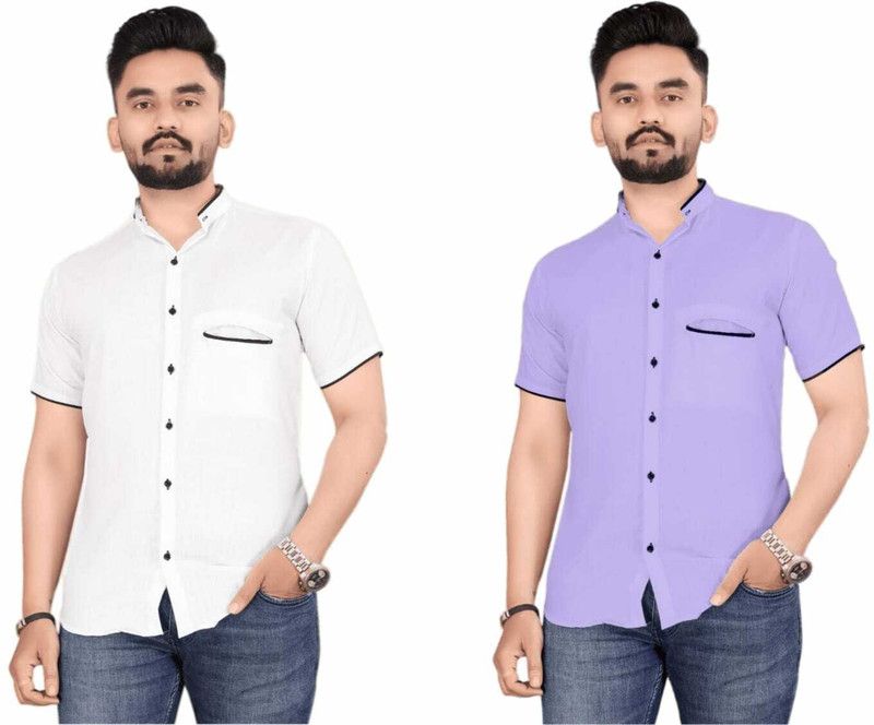 Men Self Design Formal Silver Shirt  (Pack of 2)