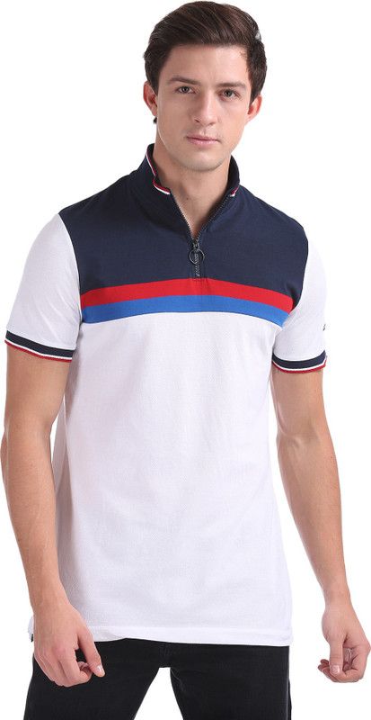 Men Colorblock Polo Neck Cotton Blend (230 gsm) White T-Shirt