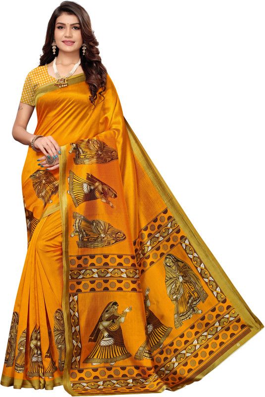 Printed Bollywood Chanderi Saree  (Yellow)