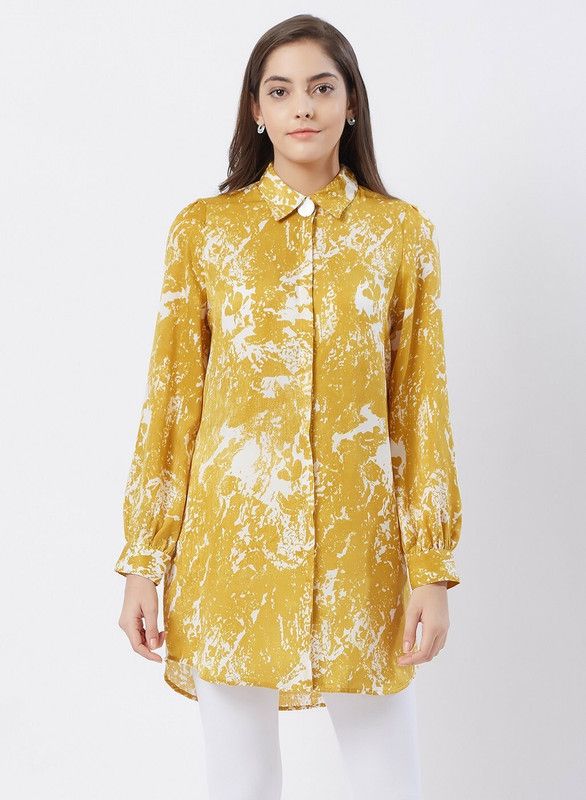 Women Abstract Cotton Blend Straight Kurta  (Yellow)