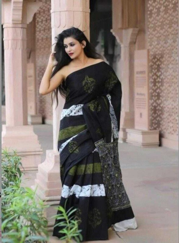 Fashion Pure Cotton Saree  (Black)