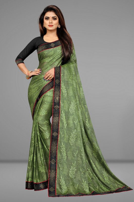 Fashion Lycra Blend, Jacquard Saree  (Green)